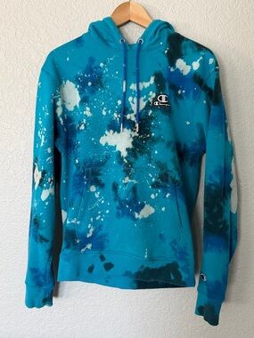 Champion Teal Blue Pullover Hoodie Swearshirt with Logo Size Small